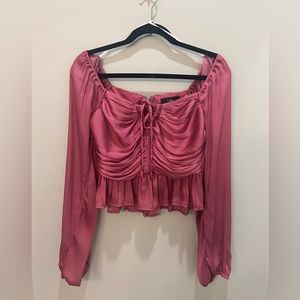 Lulus Pink Long Sleeve Cropped Blouse Size Small - Worn once— great condition!